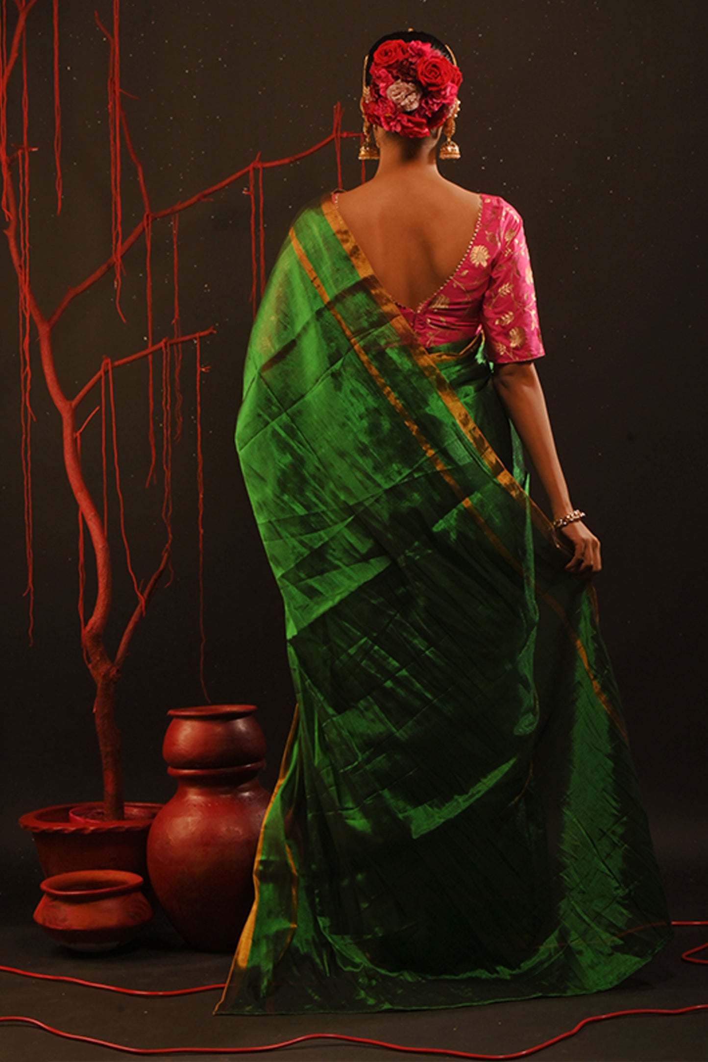 Chitrani saree I Green Handloom Tissue Saree