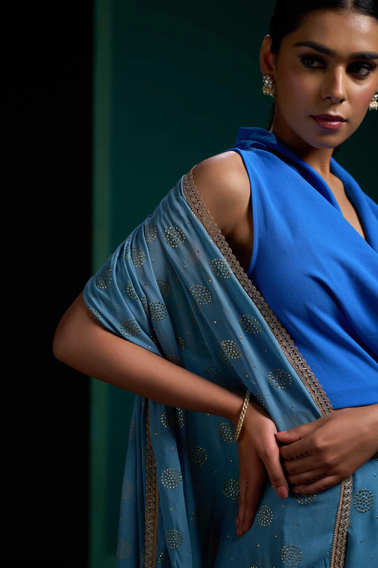 Midnight Blue Viscose Georgette Saree