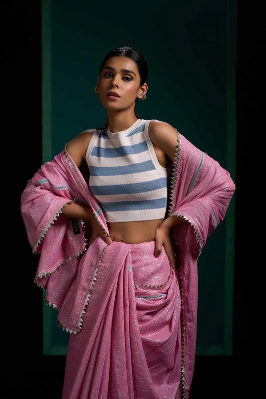 Baby Pink Shimmer Pure Cotton Saree