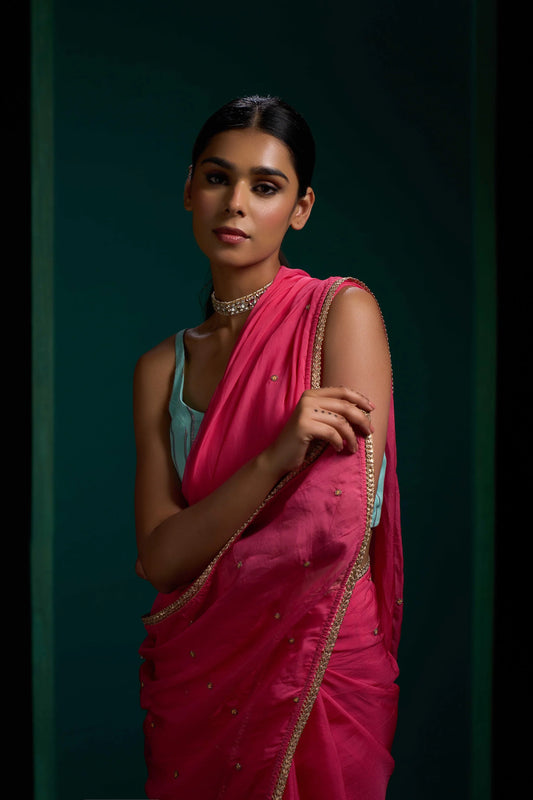 Noori Rose Pink Organza Saree