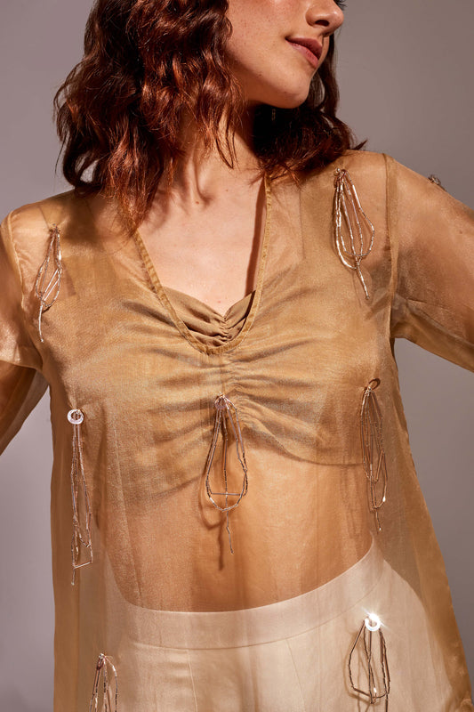 CALLIE Beige and White Dress