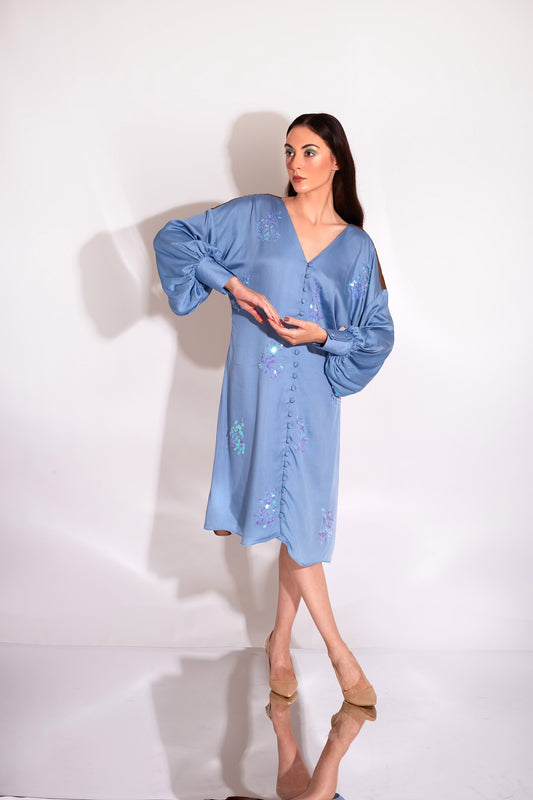 AQUA Cerulean and Nutshell Brown Dress