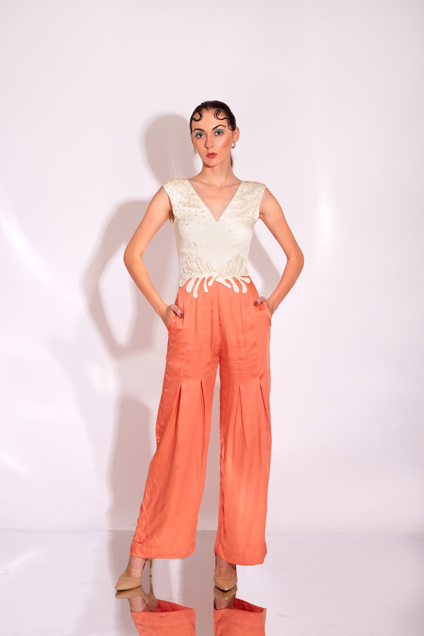 ORION Cream and Tangerine jumpsuit