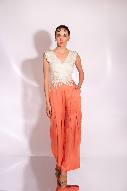 ORION Cream and Tangerine jumpsuit