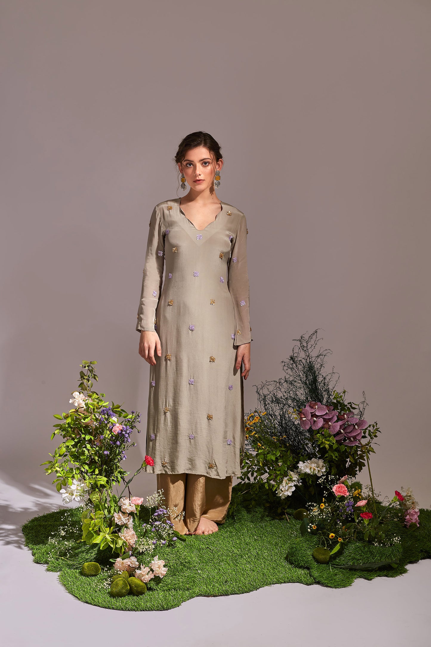 SIERRA Light Grey and beige Kurta set