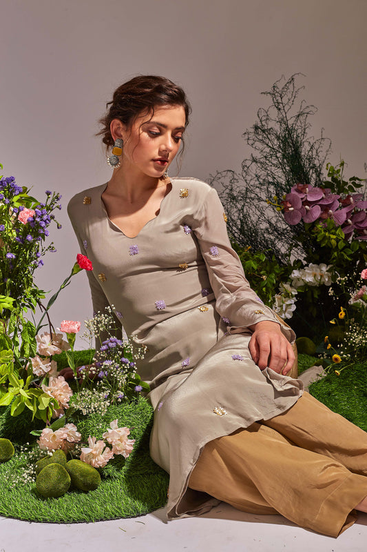 SIERRA Light Grey and beige Kurta set