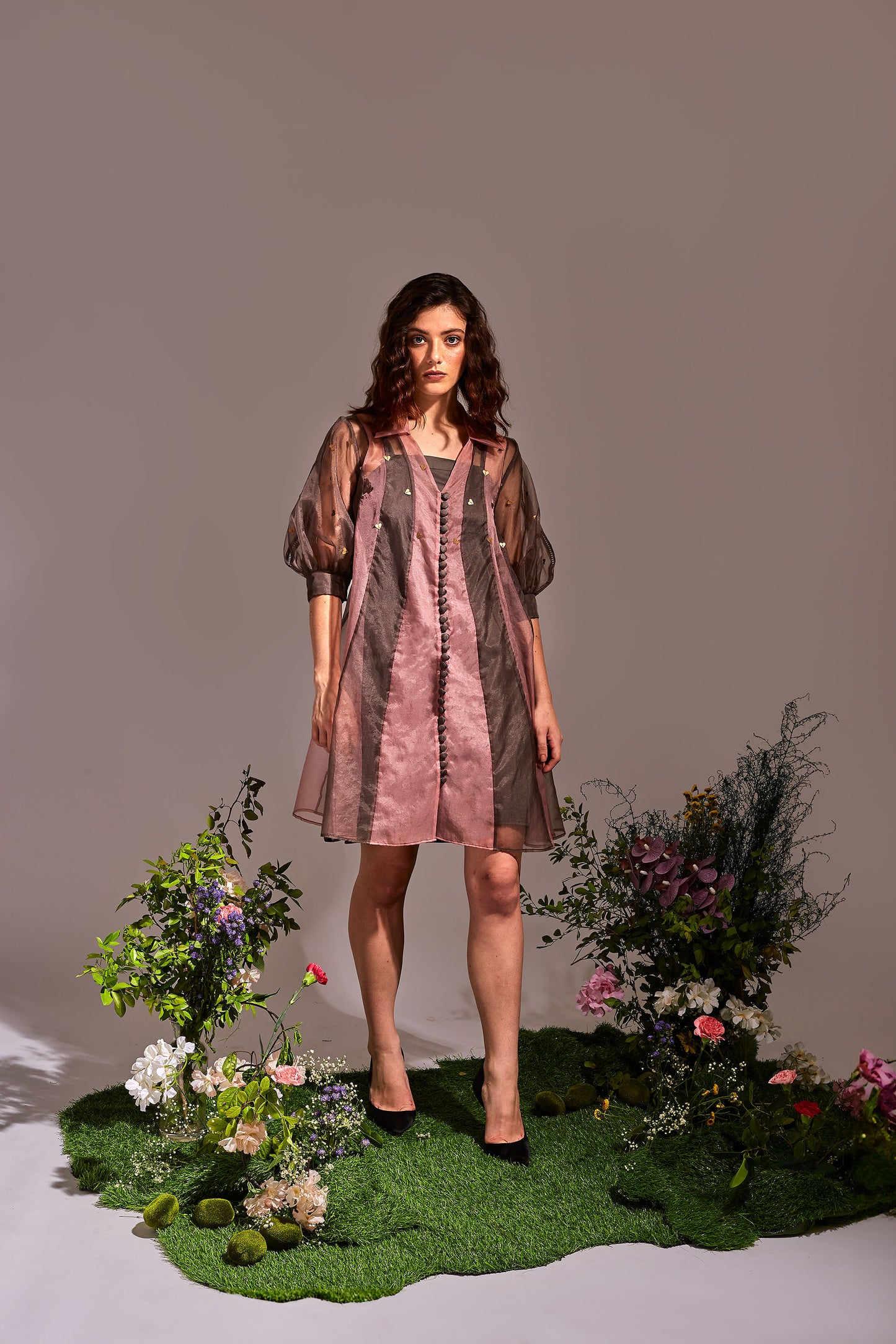 FORREST Dark Grey and Dusty Pink Dress