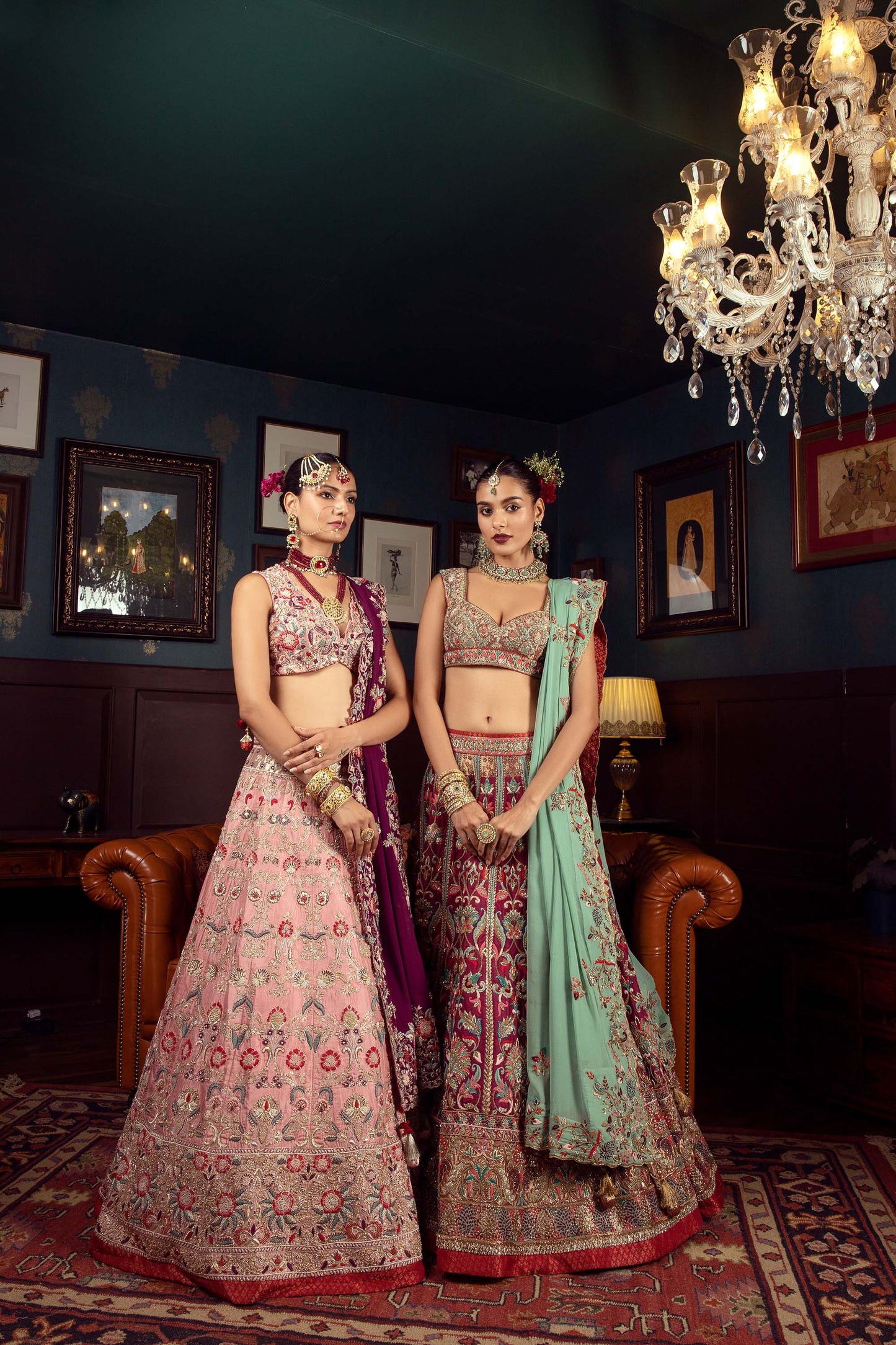 House of Supriya Pink Brocade Silk Hand Embroidered Bridal Lehenga