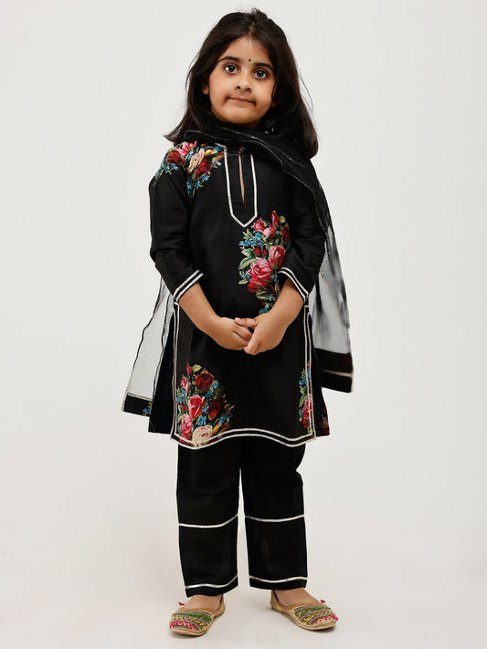Black Chanderi and cotton Printed Kurta Pajama