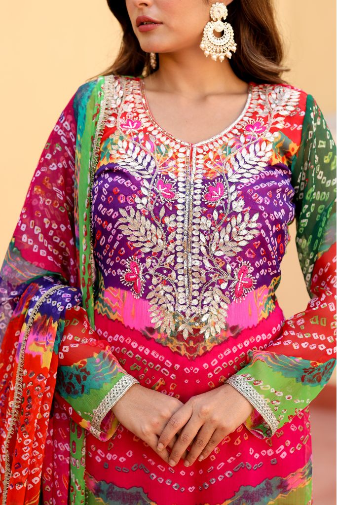 Sahiba Multi Color Chiffon Gota Work Festive Sharara Set