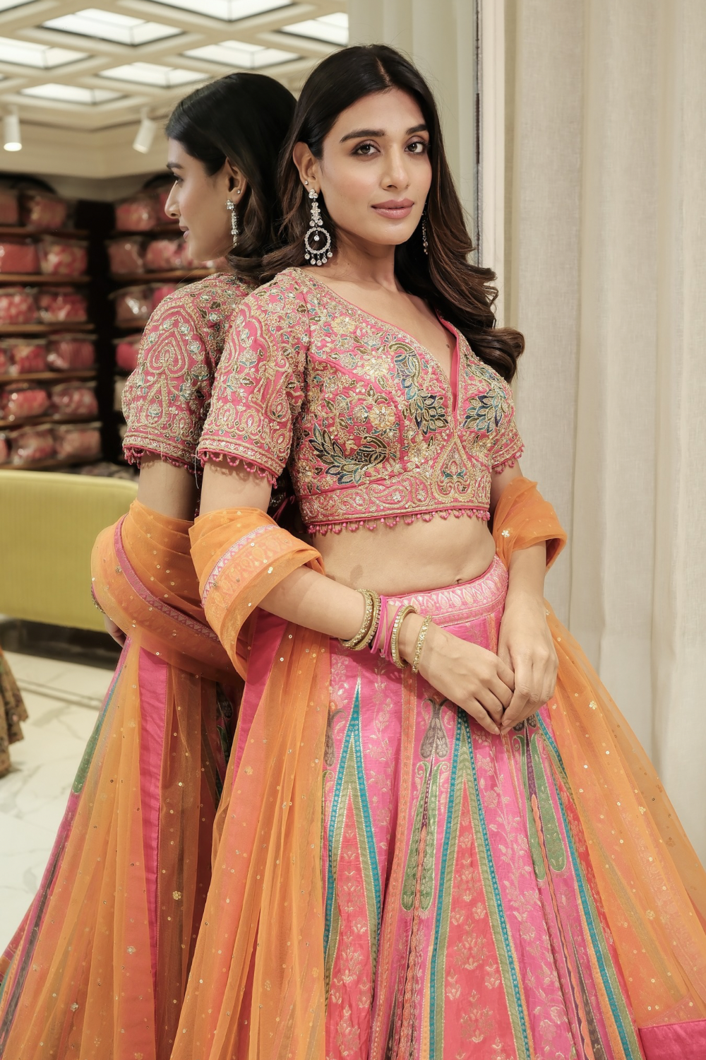 Multicolour banarasi silk lehenga choli with machine thread work