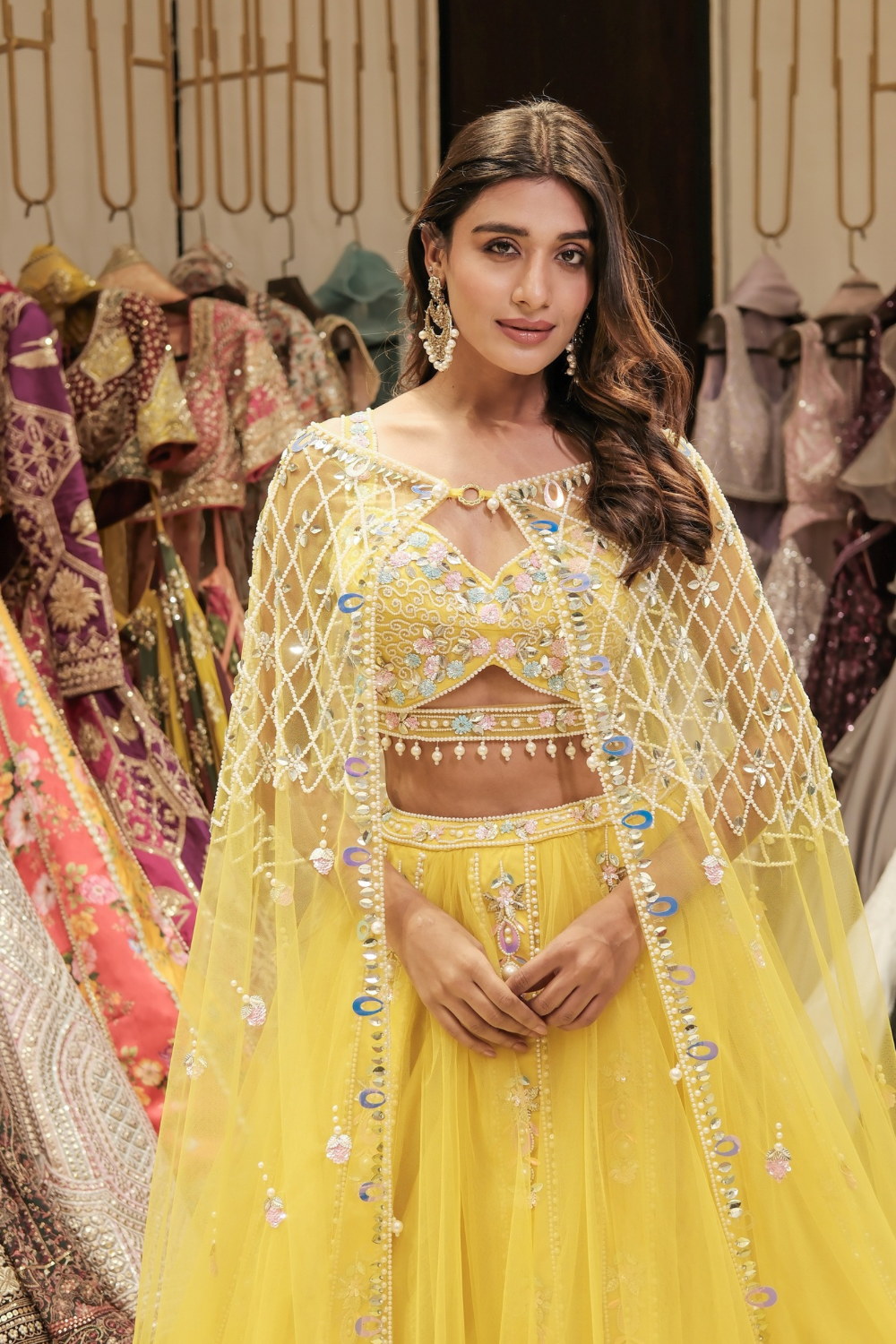 Yellow net lehenga set