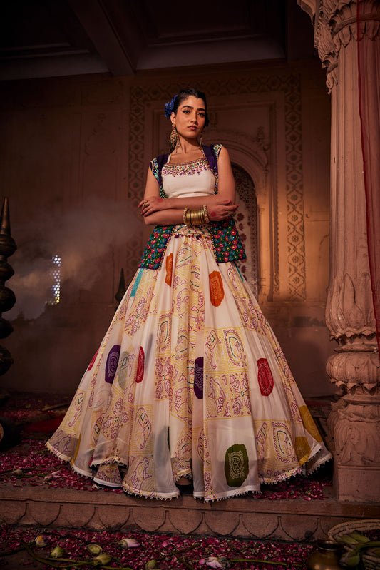 Roop White Heavy Embellished Jacket with Bustier & Skirt