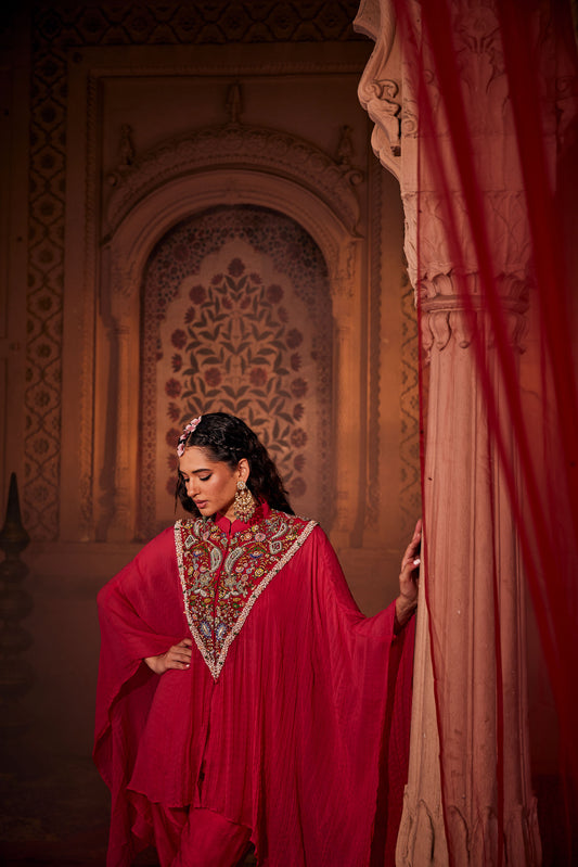 Red Kaftan with Paisley Patterns and Pants