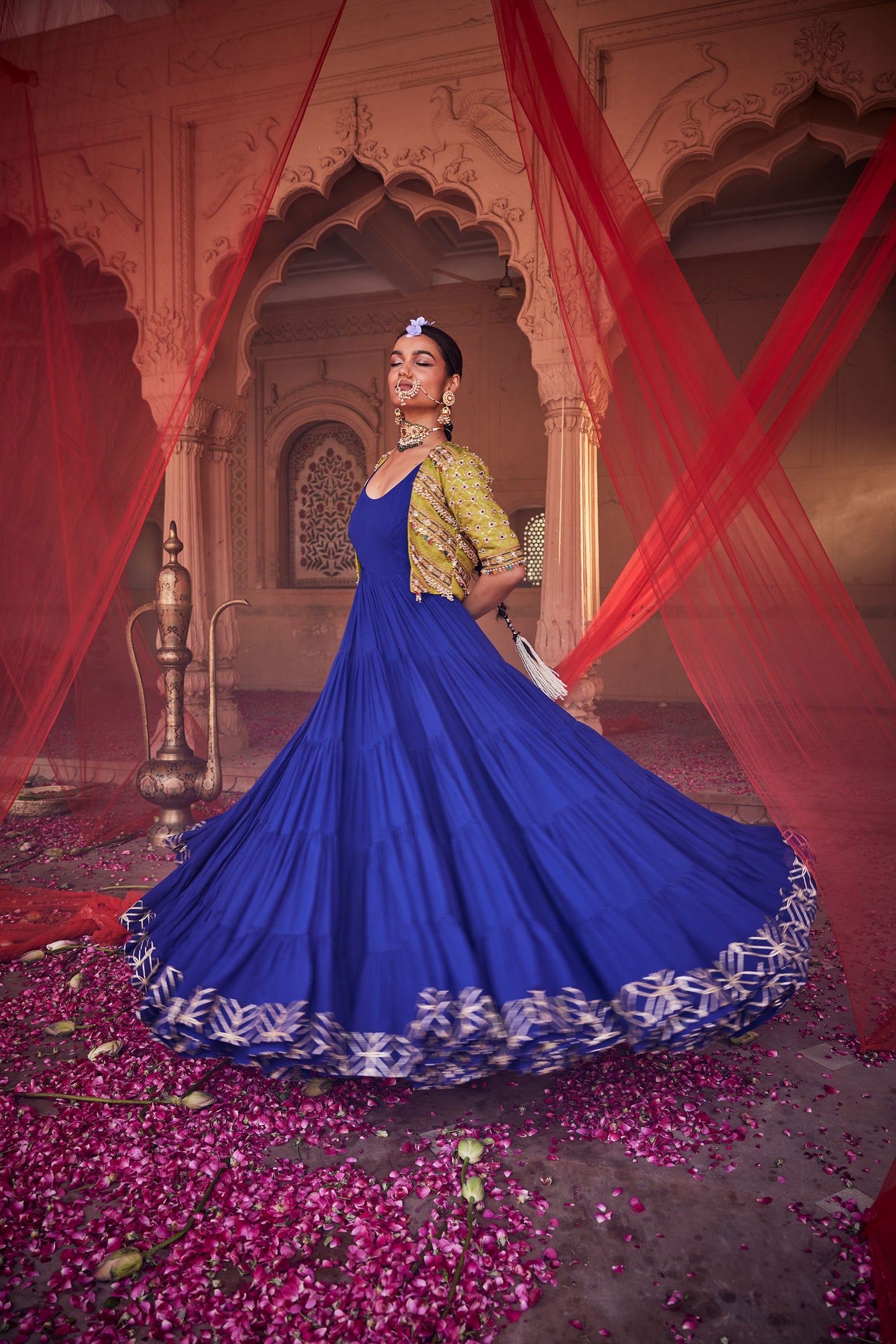 Roop Royal Blue Anarkali Set with Mehendi Jacket