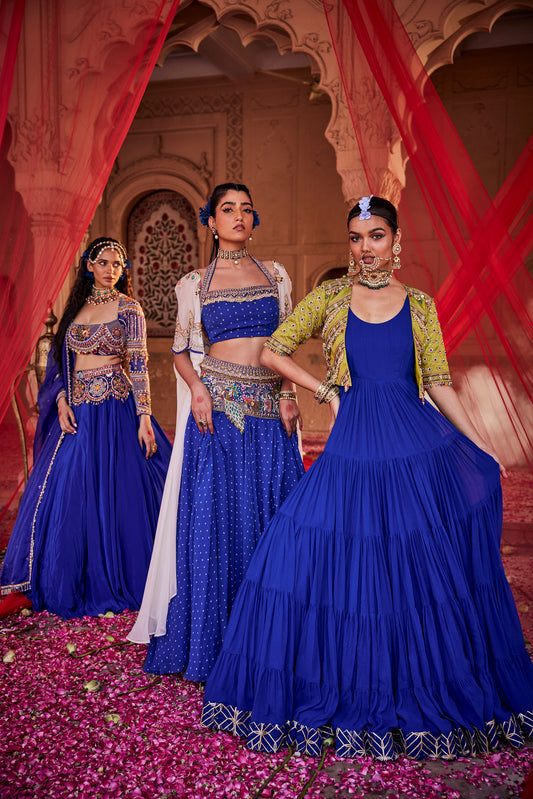Roop Royal Blue Anarkali Set with Mehendi Jacket