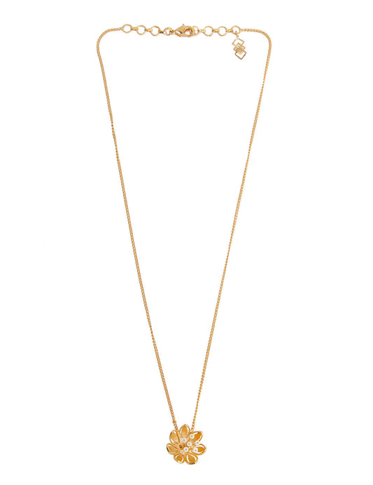 Pearly Golden Flower Pendant Necklace