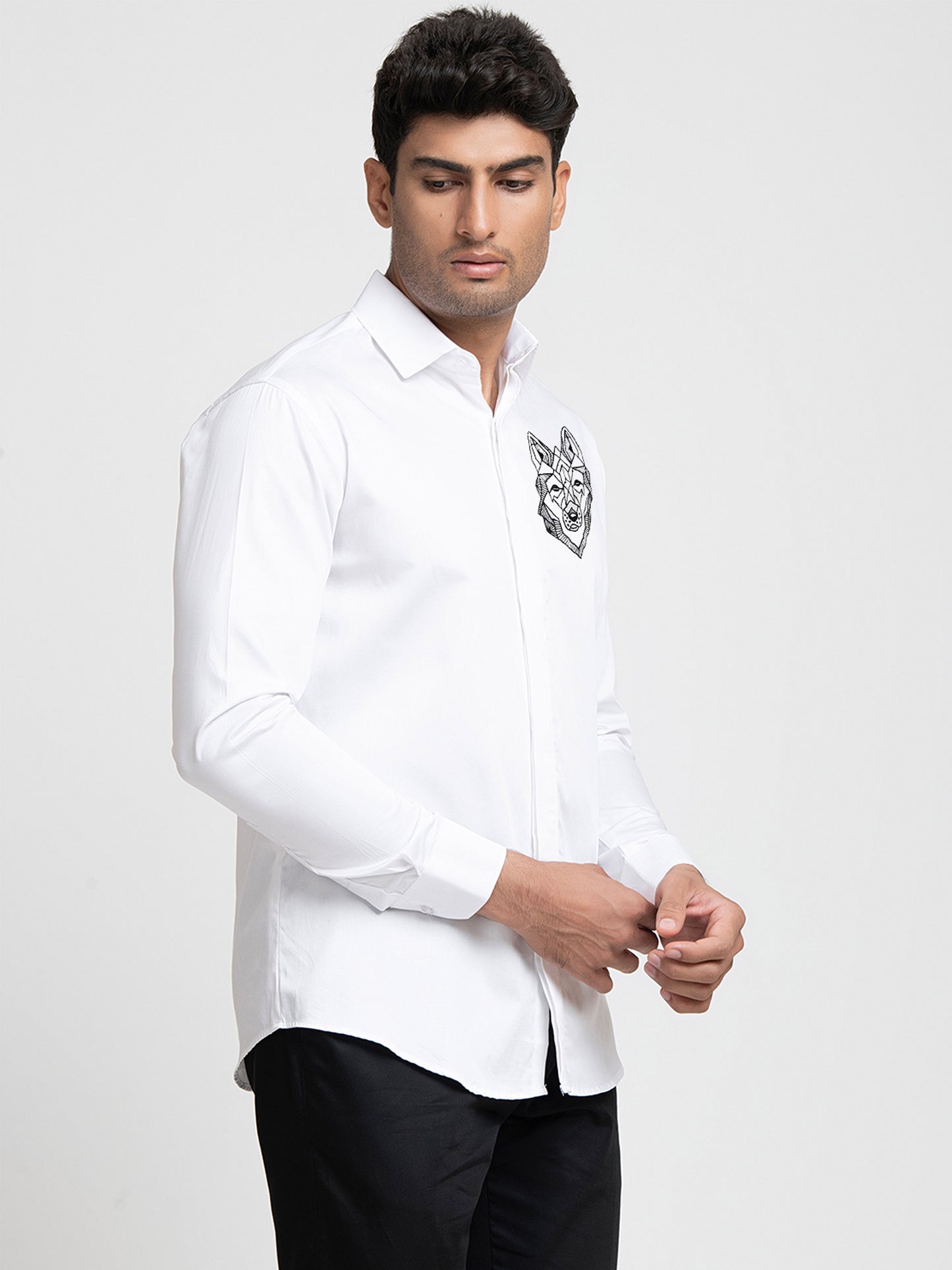 White Cotton satin Bianco Wolf Shirt