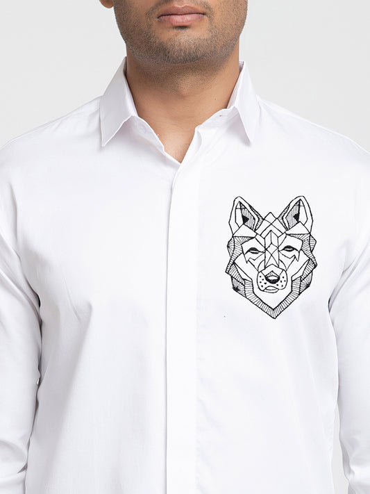 White Cotton satin Bianco Wolf Shirt