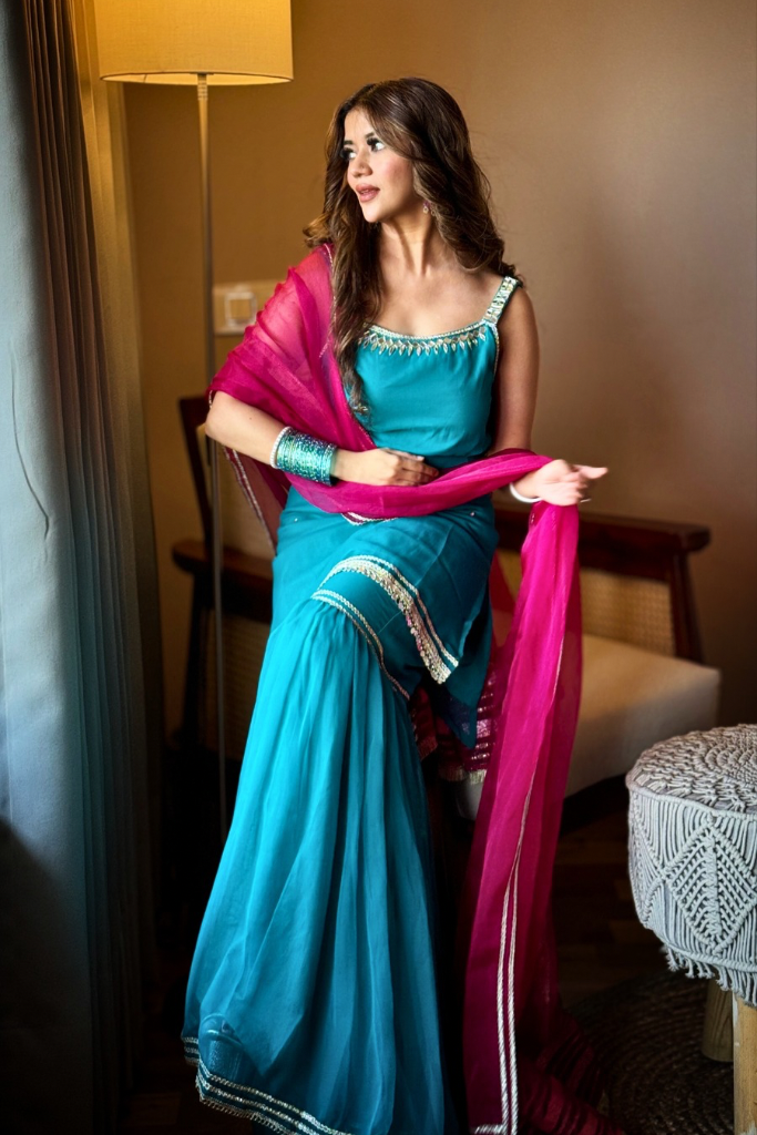 Gazal Blue Georgette Gota Work Festive Sharara Set