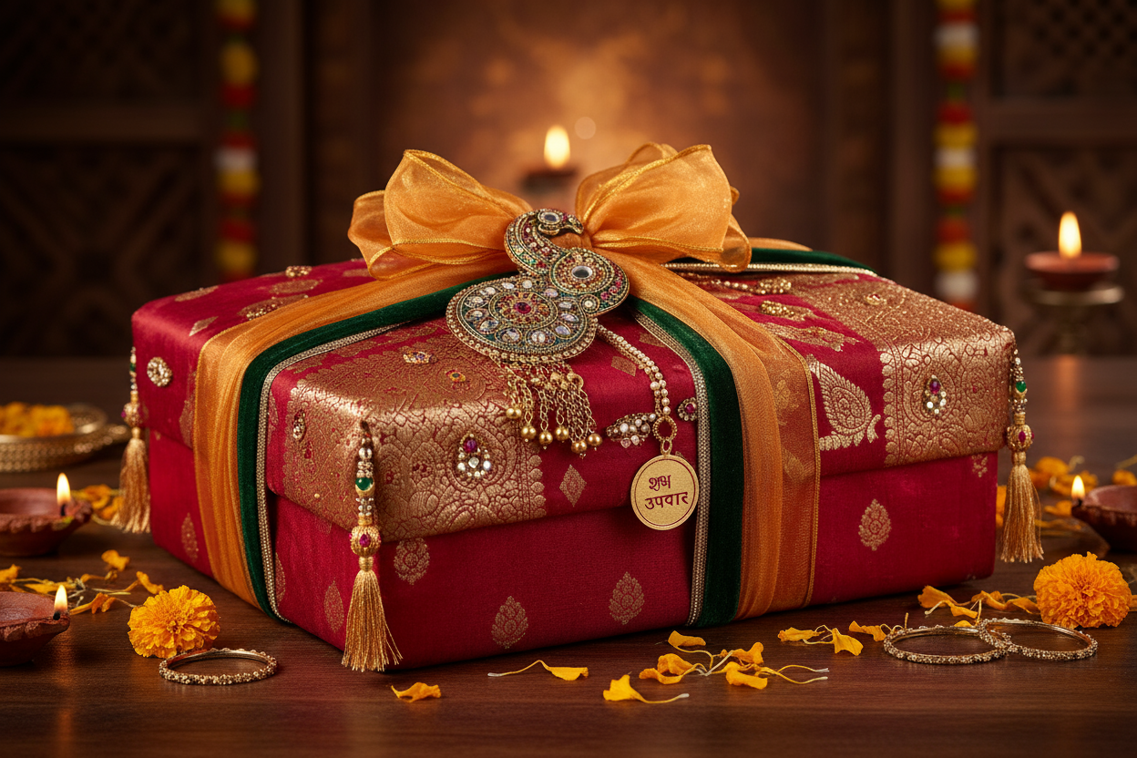 a box of gift packaged for a saree