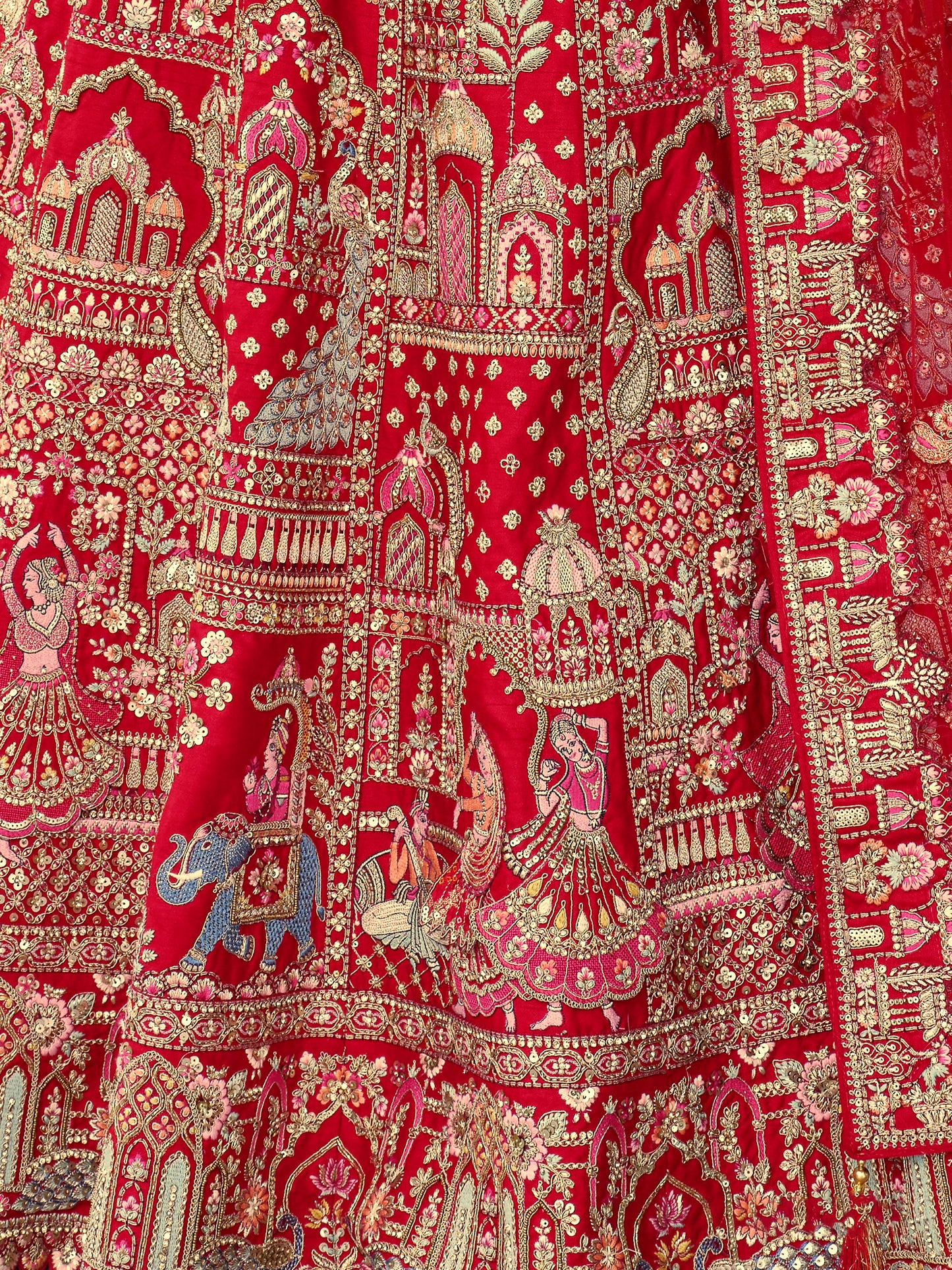 Dark Red Heavy Khatli & Thread Embroidery Silk Bridal Lehenga