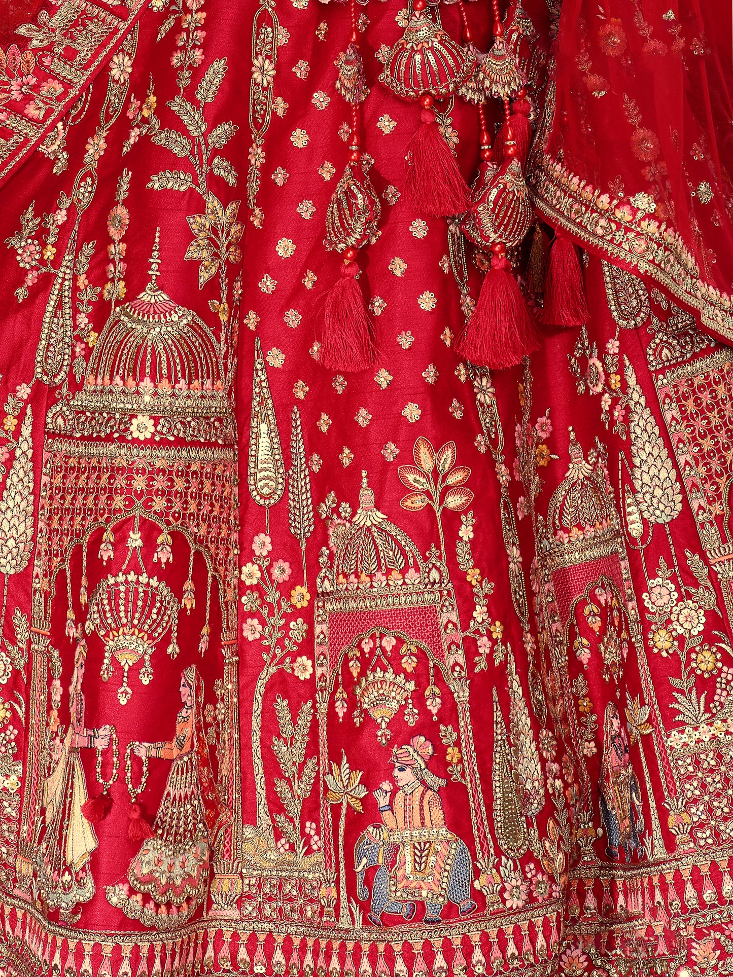 Red Heavy Khatli Embroidery Zari Weaving Silk Bridal Lehenga