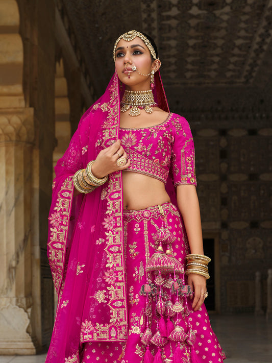 Pink Silk Heavy Khatli & Thread Embroidery Bridal Lehenga
