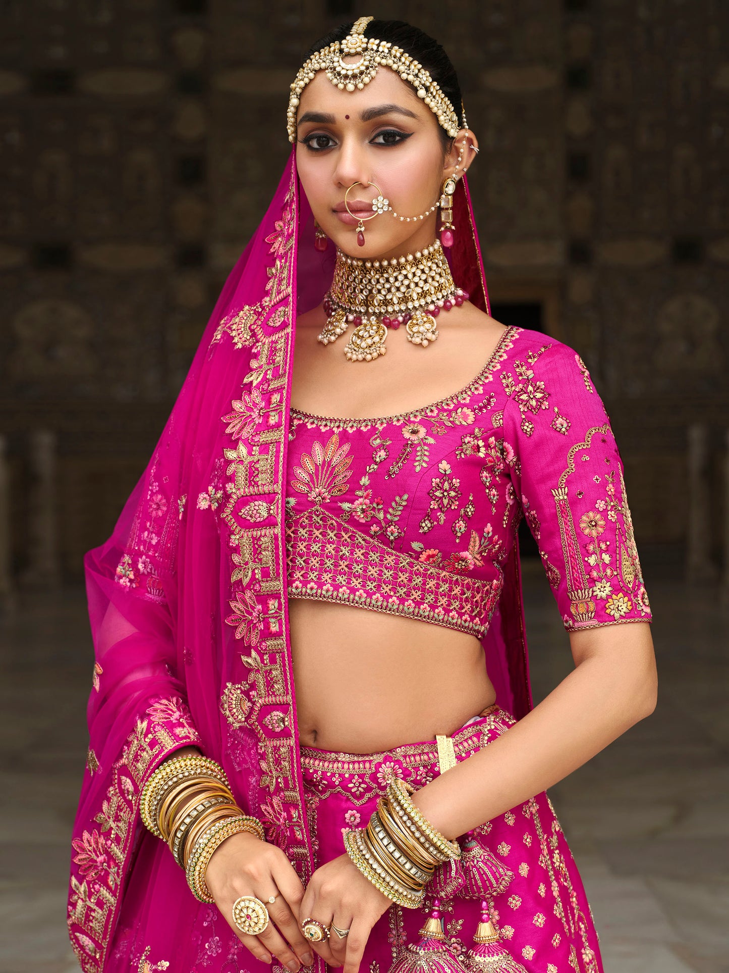 Pink Silk Heavy Khatli & Thread Embroidery Bridal Lehenga