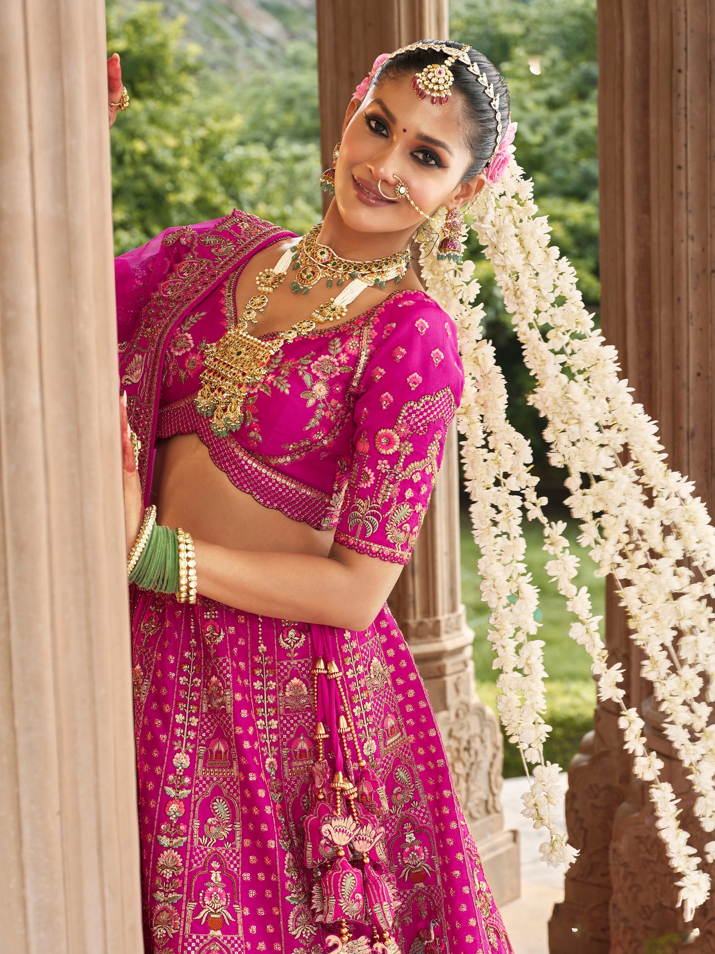 Rose Pink Color Silk Heavy Khatli & Thread Embroidery Bridal Lehenga