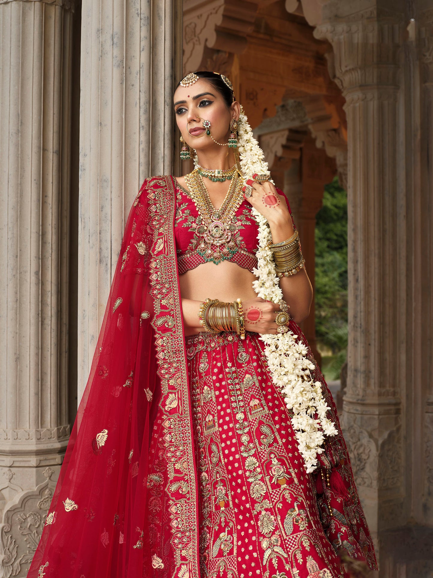 Dark Red Color Silk Heavy Khatli & Thread Embroidery Wedding Lehenga