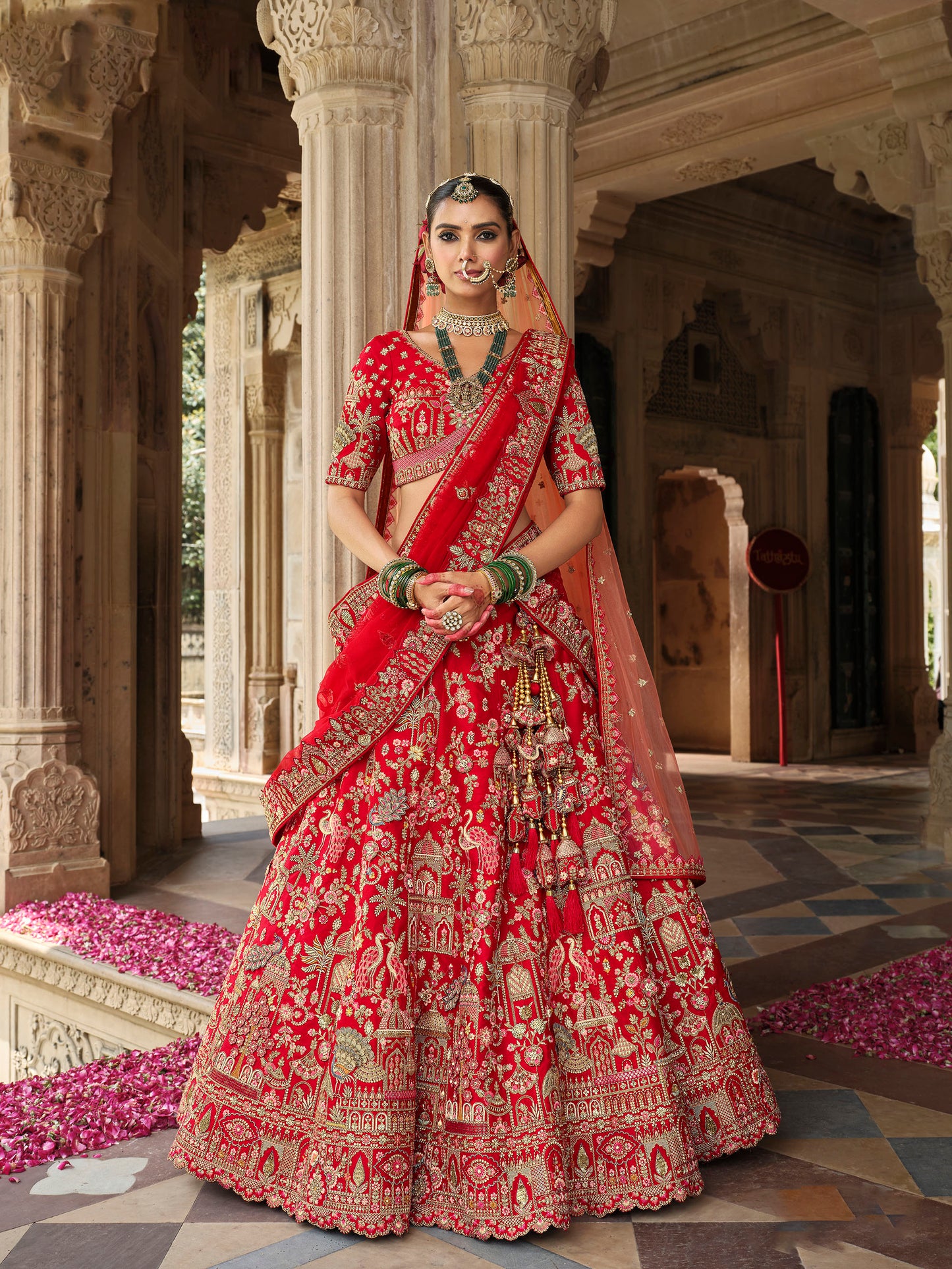 Red Heavy Khatli & Thread Embroidery Zari Weaving Silk Bridal Lehenga