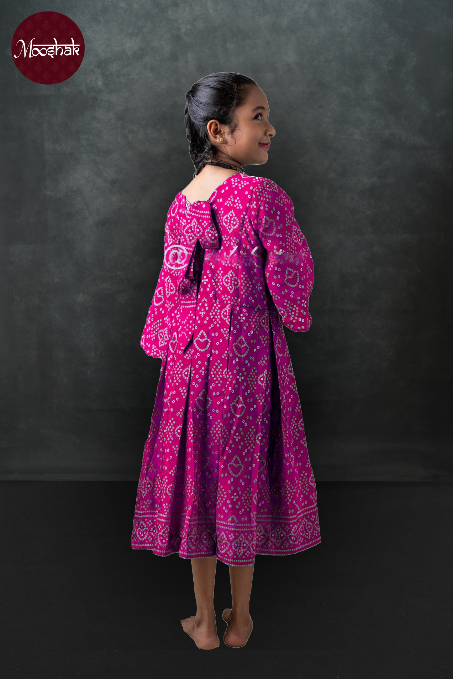 Ambika - Frock-Dress in Pink Bandhani
