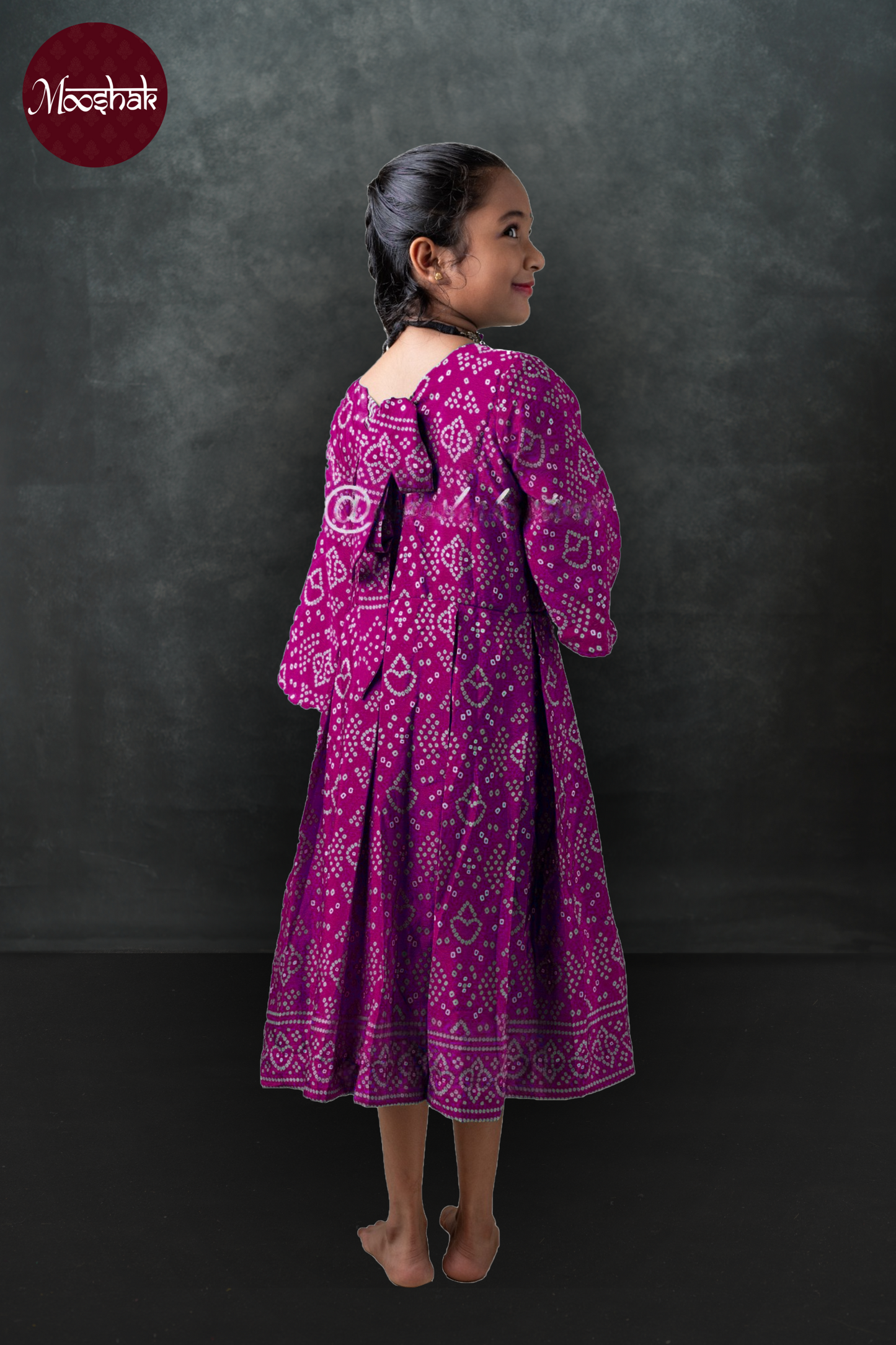 Ambika - Frock-Dress in Purple Bandhani