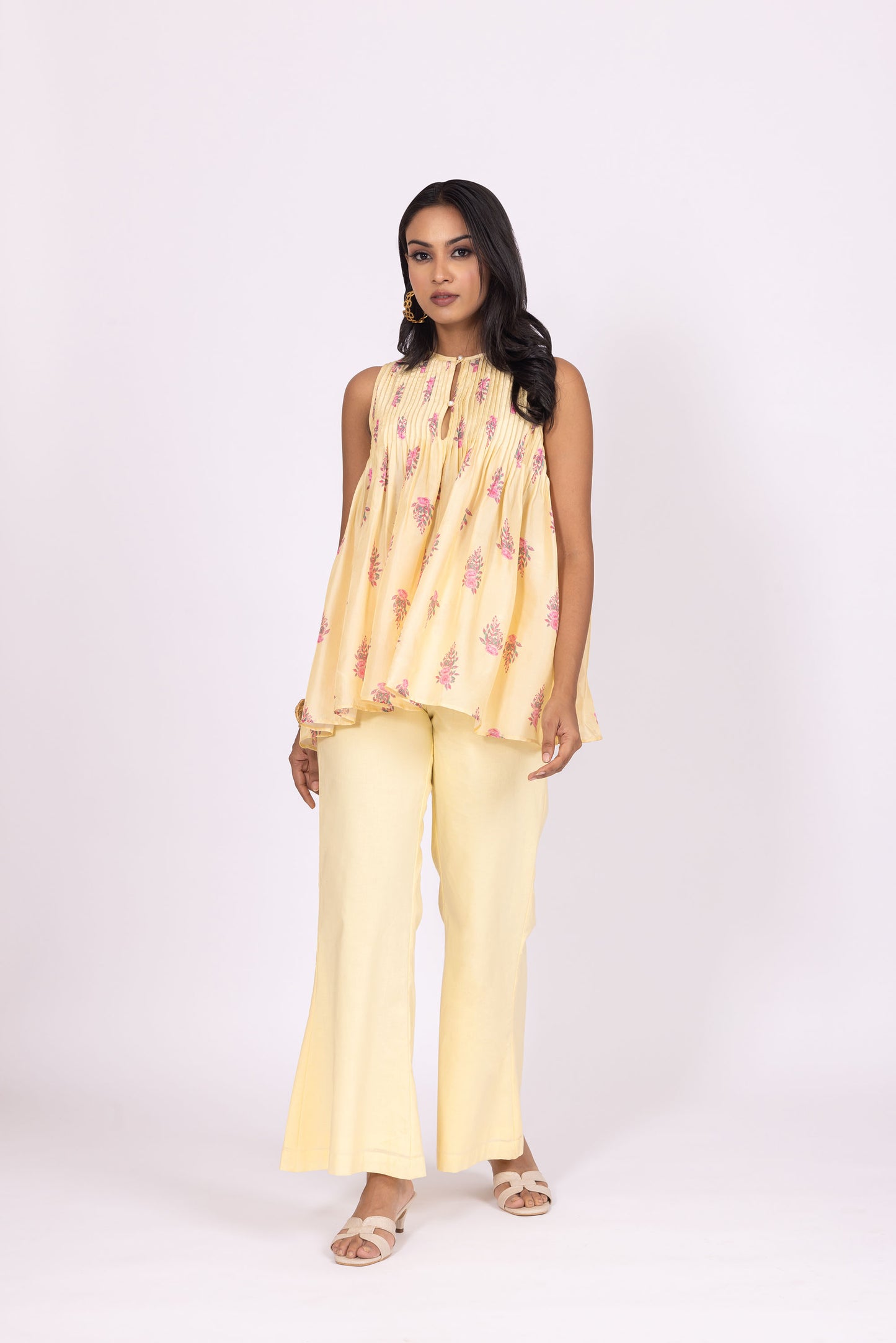 Pakhi Lemon Yellow Floral Printed Sleeveless Co-Ord Set