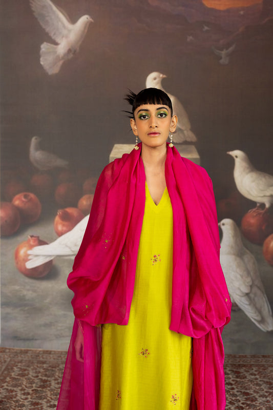 Green and Pink motifs Embroidered Kurta set