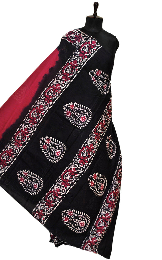 Super Soft Mulmul Cotton Batik Printed Saree in Purple, Midnight Blue and Off White