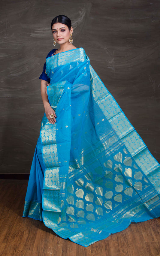 Bengal Handloom Cotton Bomkai Saree in Blue and Gold