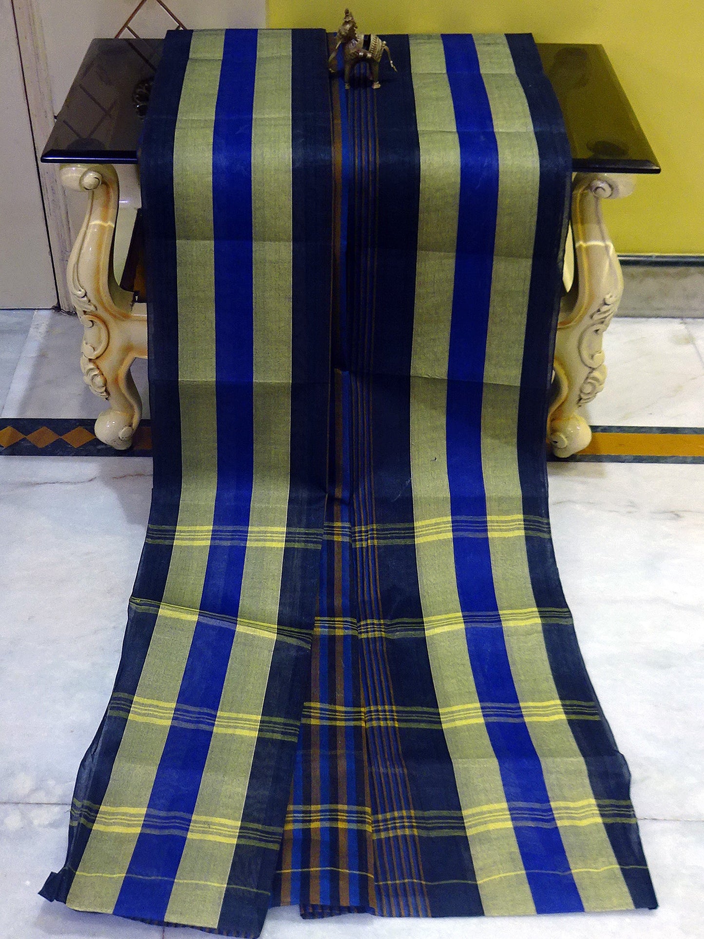 Matta Border Bengal Handloom Cotton Saree in Midnight Blue, Royal Blue, Beige and Multicolored