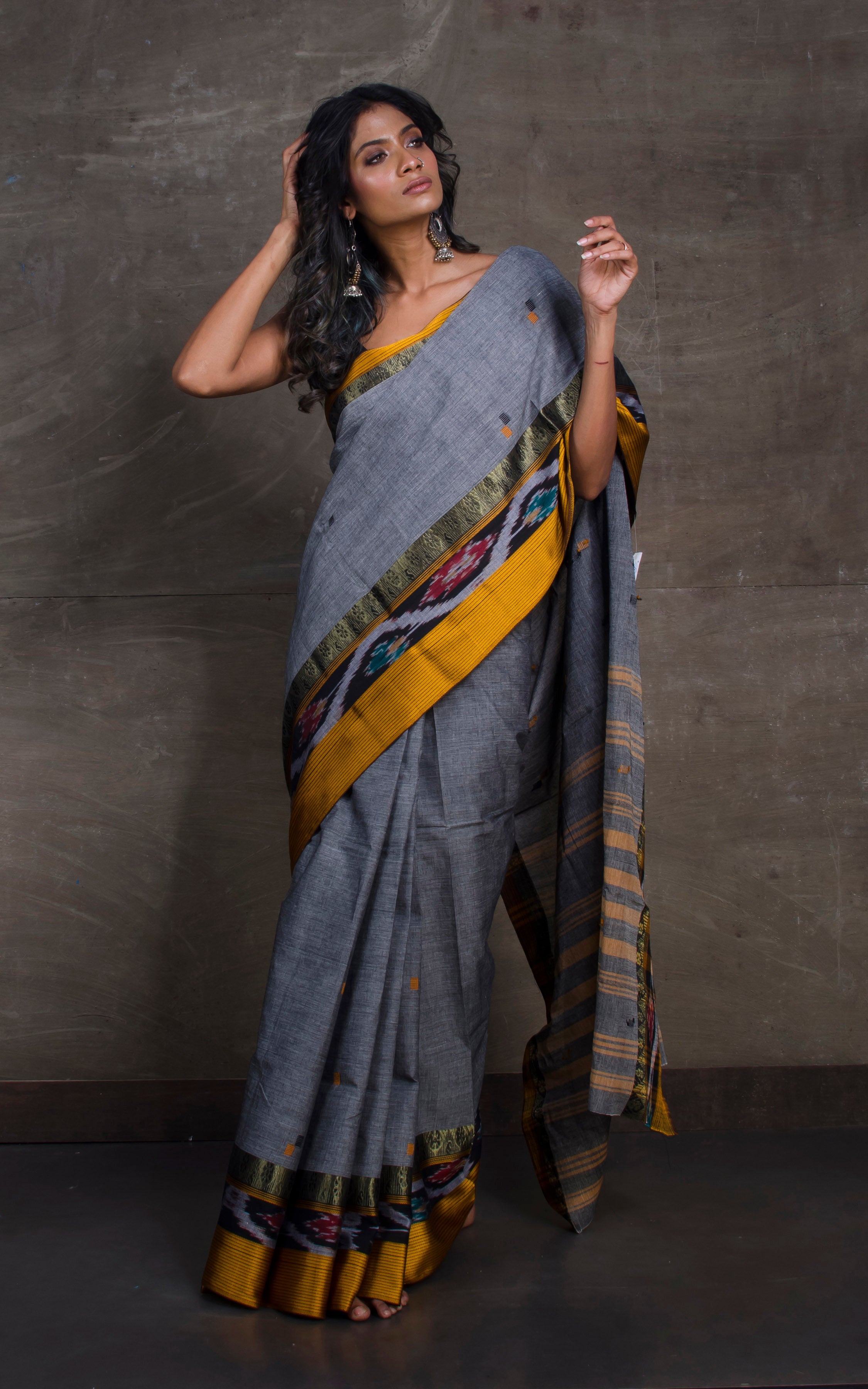 Blue - Bengal Woven Border Handloom Cotton Saree 36