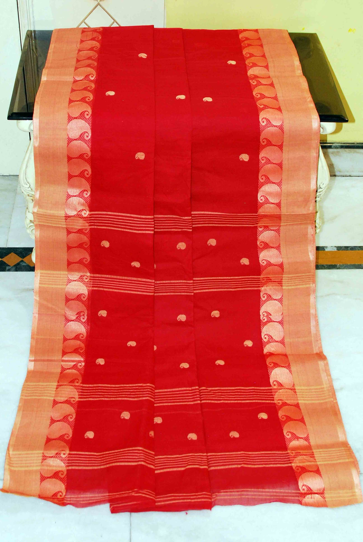 Bengal Handloom Cotton Saree in Red and Beige