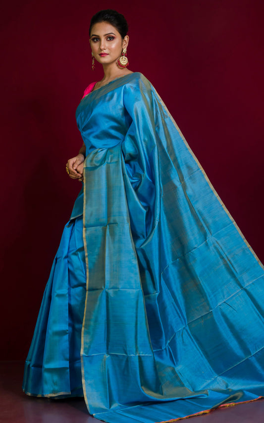 Soft Bishnupuri Katan Silk Saree in Dual Tone Cerulean Blue