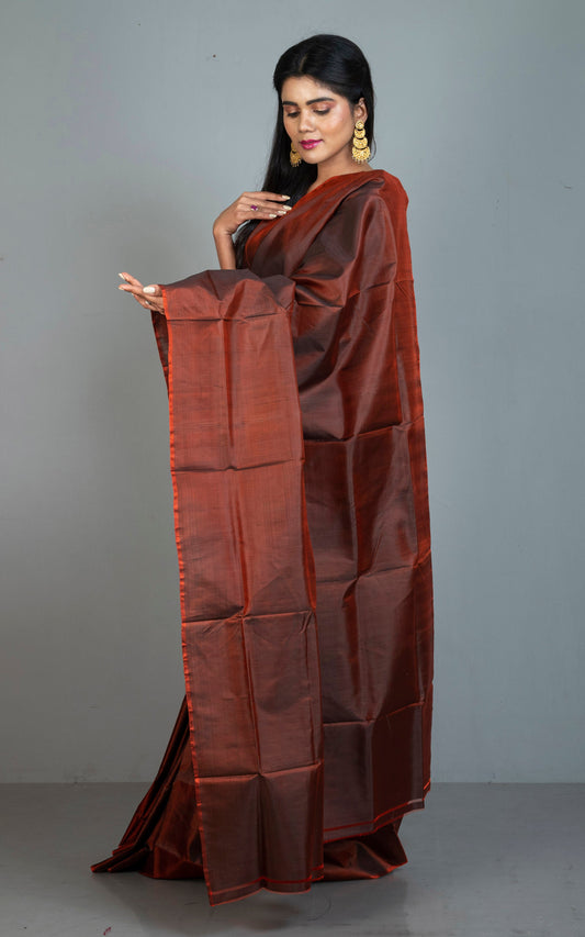 Soft Bishnupuri Katan Silk Saree in Rust Brown