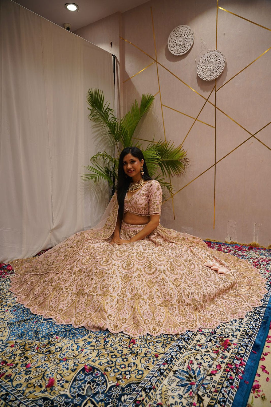 Pink Color Raw Silk Zardozi Embroidery Bridal Lehenga