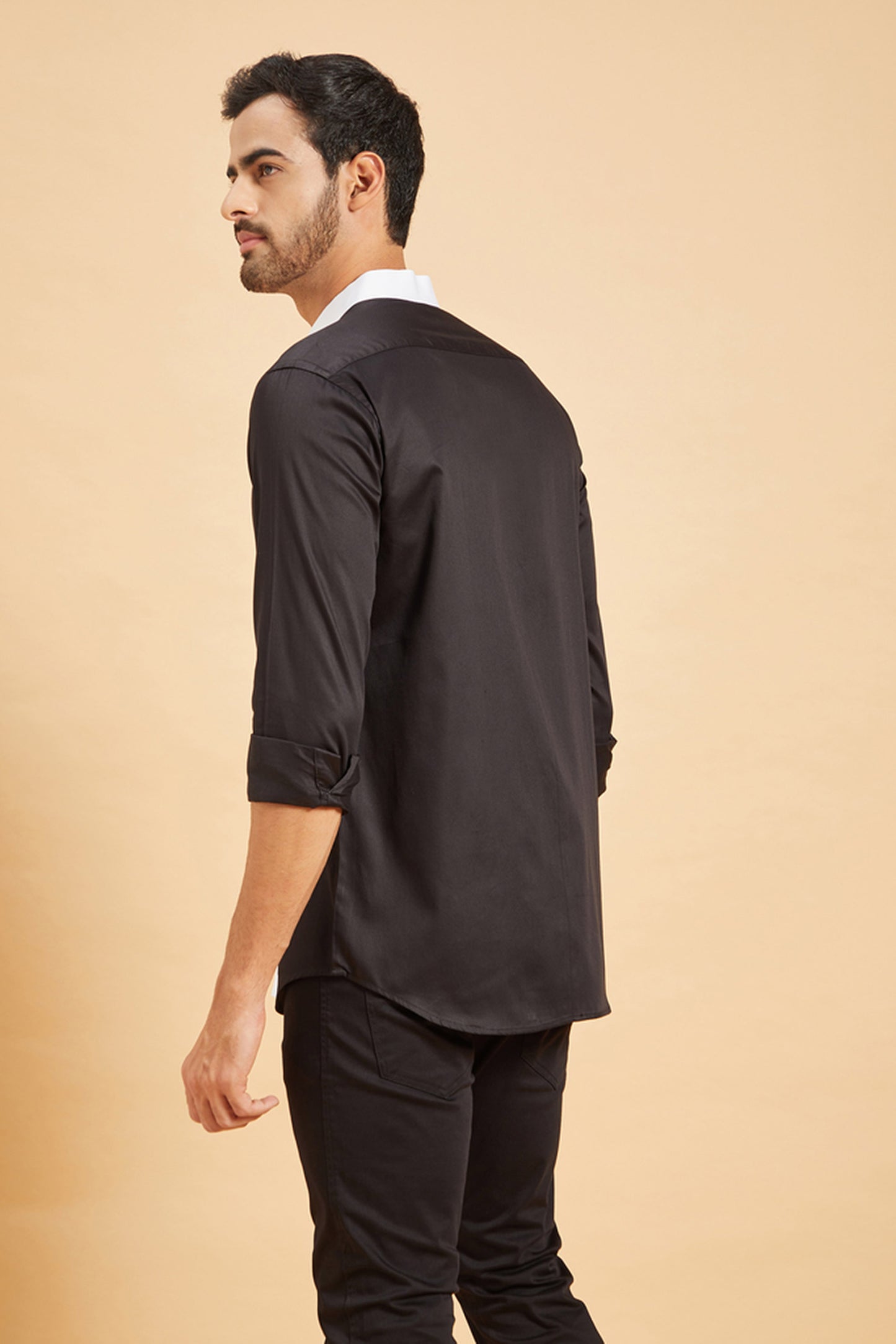 Black Giza Cotton Clear Cut Pattern Shirts