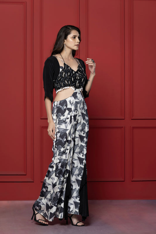 Black Crepe Printed Jumpsuit