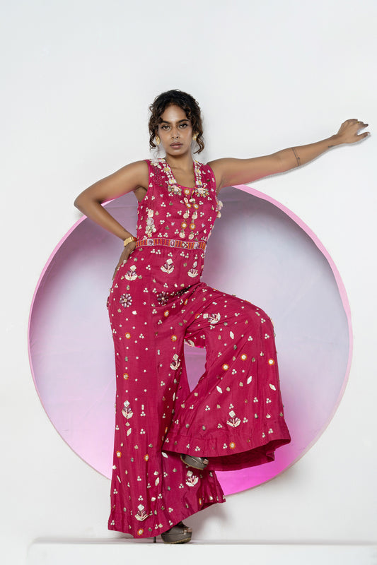 Vibrant Pink Dola Silk Jumpsuit