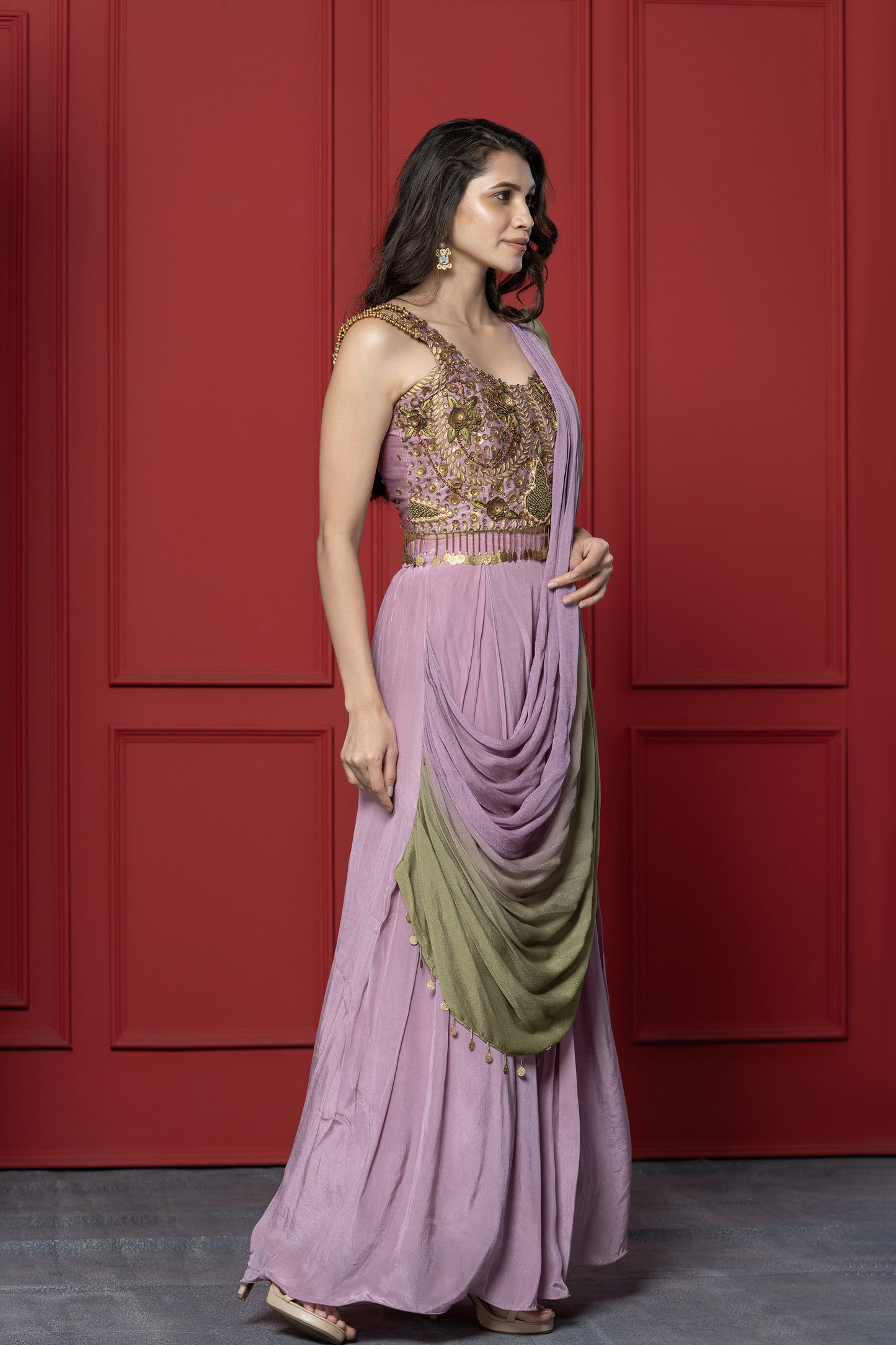 Mauve Chinnon Shaded Palazzo Drape