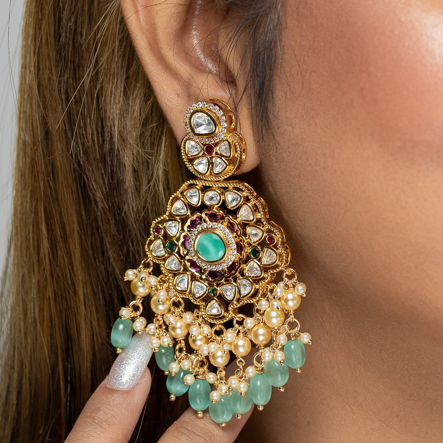 Zevar Club Exquisite Classy Pastel Blue Jewellery Set (18K Gold Plated)