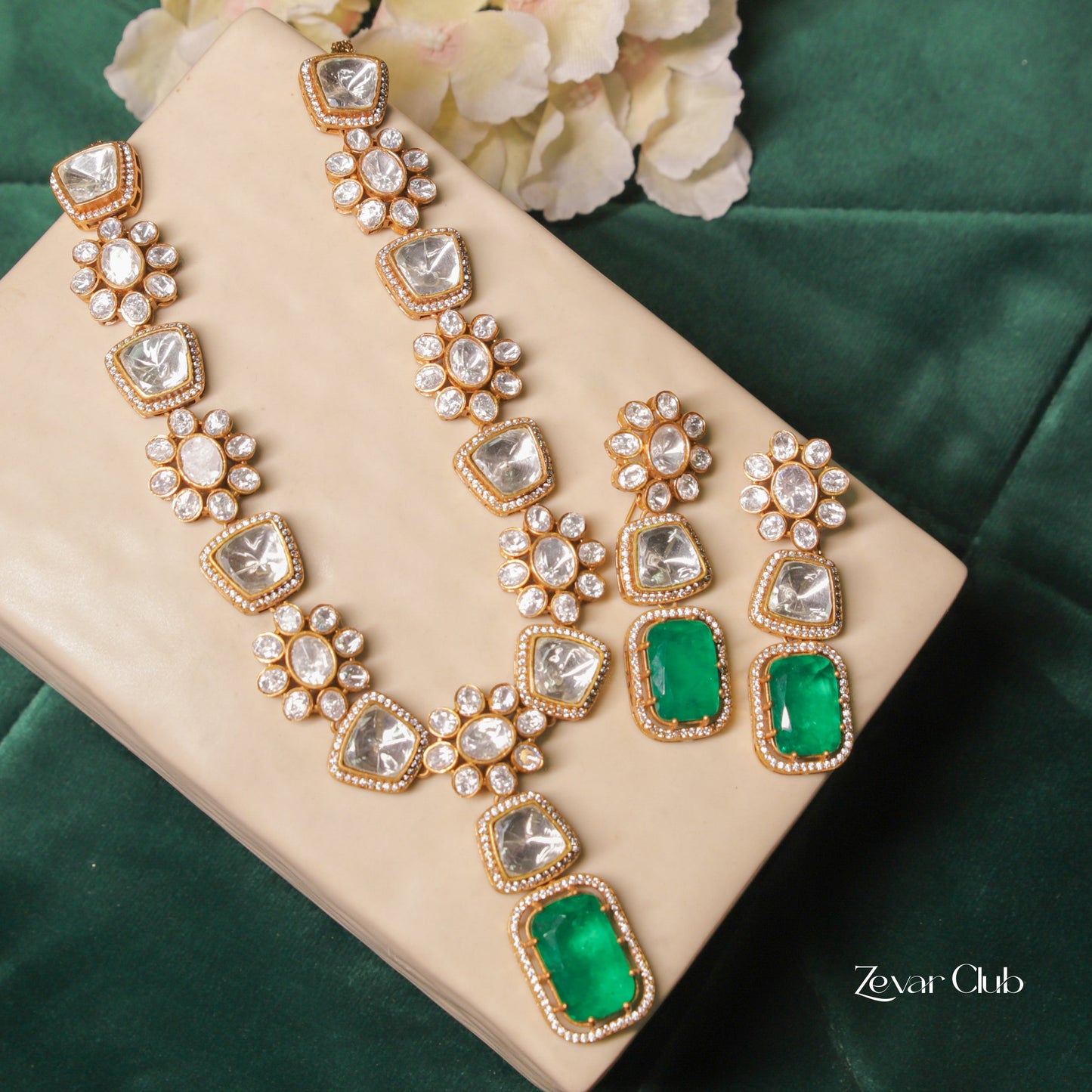 Zevar Club Alluring Captivating Green Jewellery Set (18K Gold Plated)